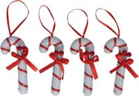 Gerimport Kersthangers Zuurstokken - 4 Stuks - Kunststof - 10 cm - Rood