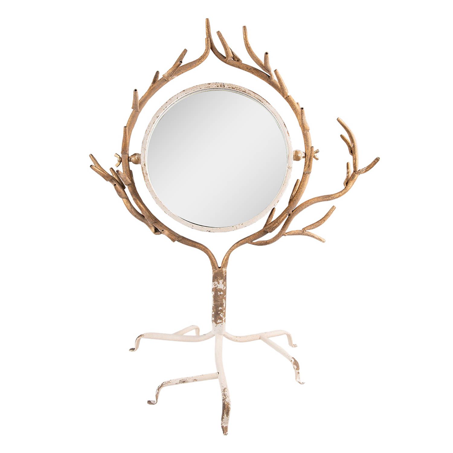 Clayre & Eef Spiegel - 51x37x65 cm - Beige/Goudkleurig - Metaal/Glas