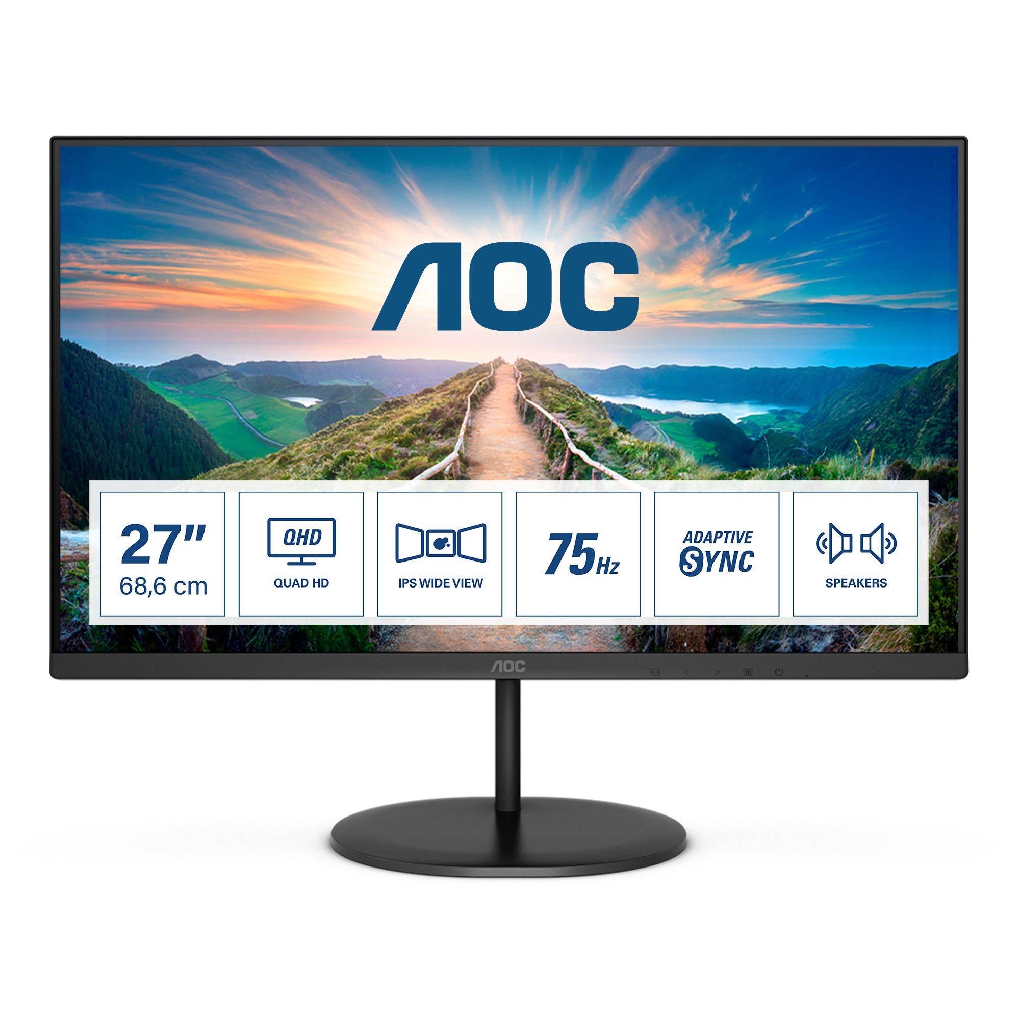 AOC Q27V4EA 27" QHD Monitor - 75Hz, IPS, HDMI, DisplayPort