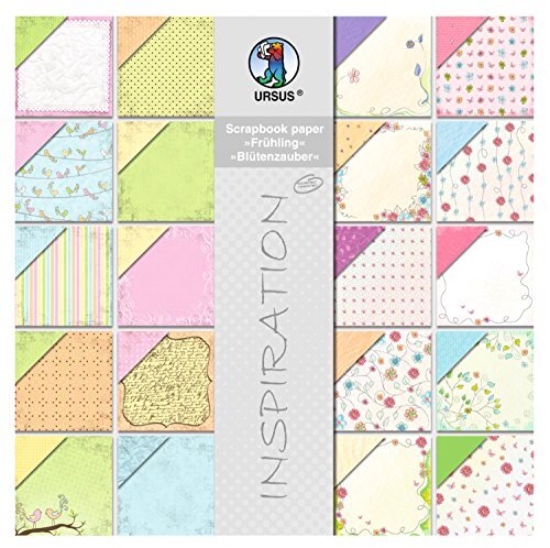 Ursus 70870099 - Scrapbook paper Block, voorjaar/bloesemmagie, ca. 30,5 x 30,5 cm, 190 g/m², 20 vellen, aan beide zijden bedrukt, voor- en achterkant in verschillende motieven, zuur- en ligninevrij