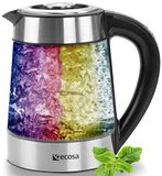 Glazen waterkoker, 1,7 liter, 2200 watt, roestvrij staal met temperatuurkeuze, warmhoudfunctie, ledverlichting met kleurverandering