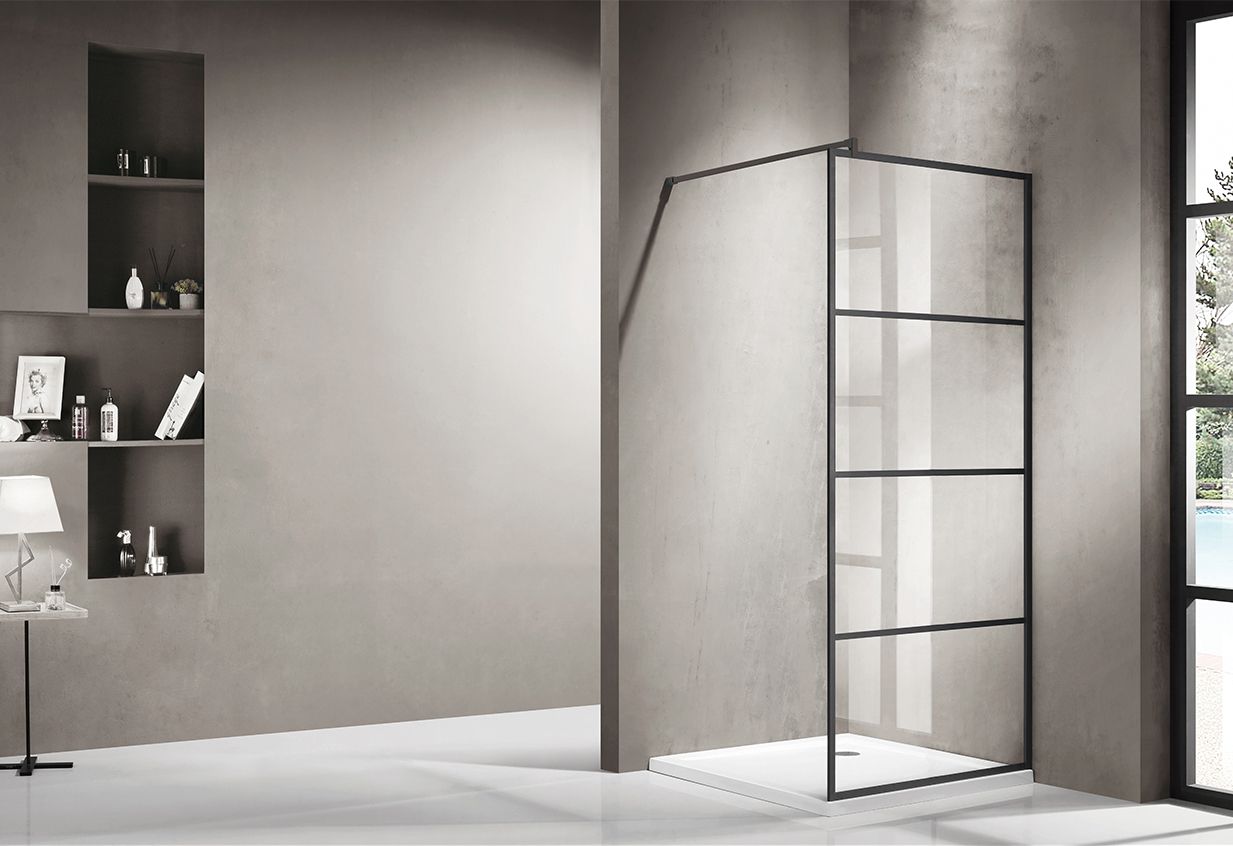 Badkamerplanet Douchewand Mat Zwart Raster 80x200 cm Horizon 8 mm Nano Easy Clean