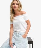 Superdry Femme Haut Bardot Épaules Dénudées Coupe Ajustée Blanc Taille : 34