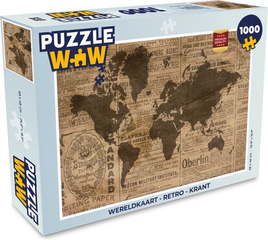 MuchoWow Puzzel Wereldkaart - Retro - Krant - Legpuzzel - Puzzel 1000 stukjes volwassenen