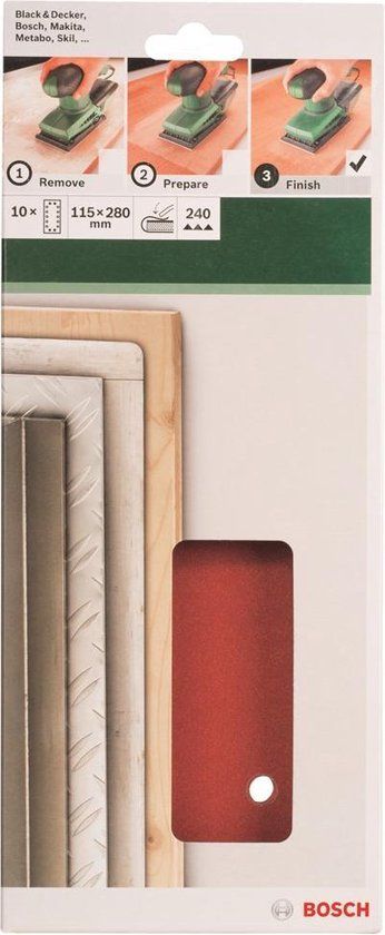 Bosch 10-delige schuurbladset voor vlakschuurmachines 115 x 280 mm, korrel 240