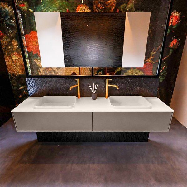 Mondiaz ERIN 200cm badmeubelset onderkast Smoke met 2 lades Wastafel RIDGE dubbel Linen ERIN12448