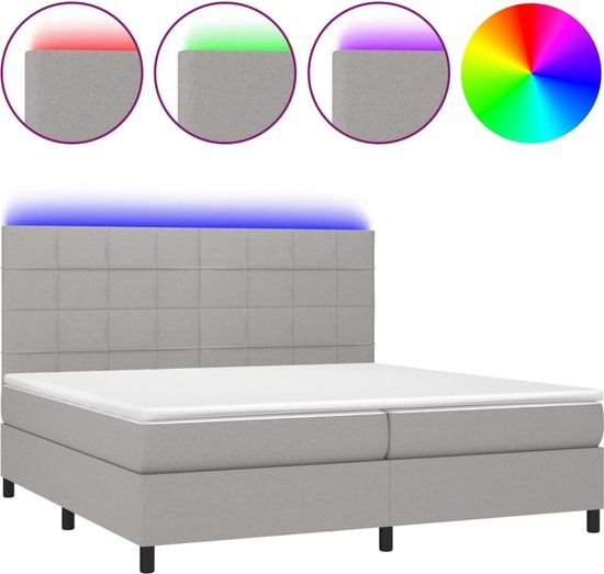 vidaXL Boxspring met matras en LED stof lichtgrijs 200x200 cm