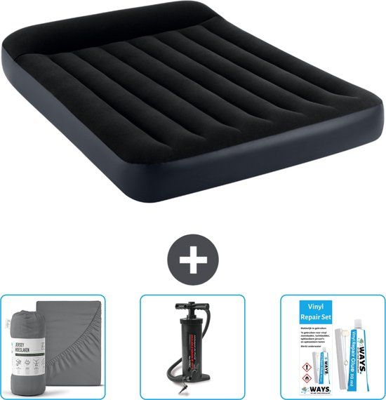 Intex Luchtbed - Twijfelaar - 137 x 191 x 25 cm - Donkerblauw - Inclusief Hoeslaken, Pomp en Reparatieset