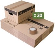 Pack and Move Set 20 boîtes de déménagement stockage S - 36 x 28 x 18 cm - Poignées renforcées - 1 rouleau de ruban adhésif gratuit