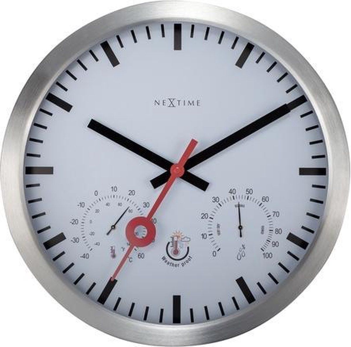 NeXtime Buitenweerstationklok - 35CM - aluminium - wit Clematis