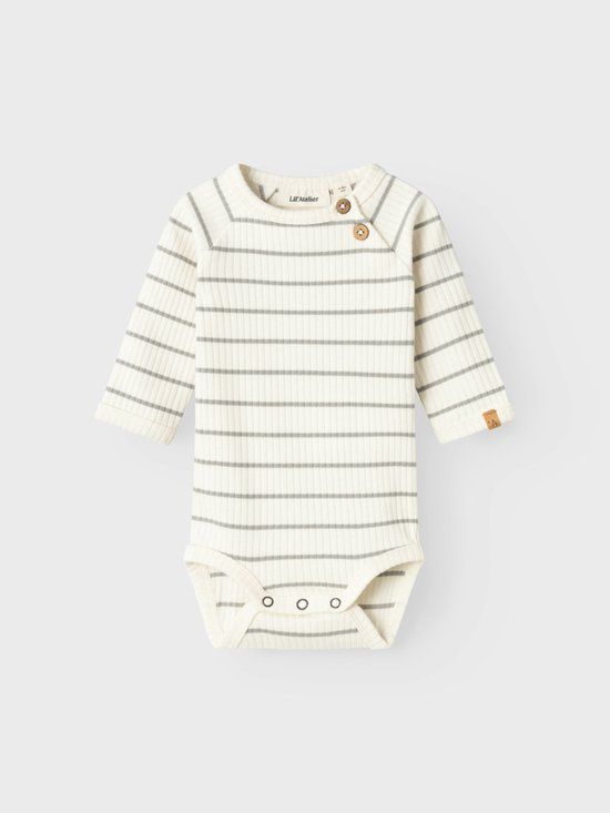 LIL' ATELIER NBMKAIL LS SLIM BODY LIL NOOS Baby Romper - Grijs/Donkergrijs - Maat 56 - Lange Mouw - Katoen