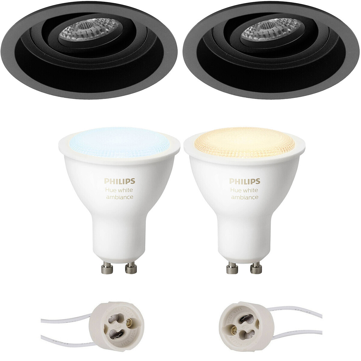 BES LED Pragmi Domy Pro - Inbouw Rond - Mat Zwart - Verdiept - Kantelbaar - Ø105mm - Philips Hue - LED Spot Set GU10 - White Ambiance - Bluetooth