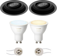 BES LED Pragmi Domy Pro - Inbouw Rond - Mat Zwart - Verdiept - Kantelbaar - Ø105mm - Philips Hue - LED Spot Set GU10 - White Ambiance - Bluetooth