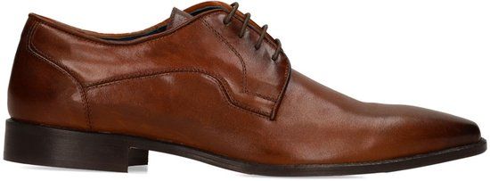 Manfield - Heren - Bruine leren veterschoenen - Maat 43