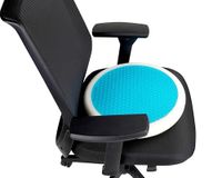 Vivamore Traagschuim kussen, ergonomisch 360° draaibaar kussen, verkoelende gel, wasbare overtrek, 39 cm, blauw/wit