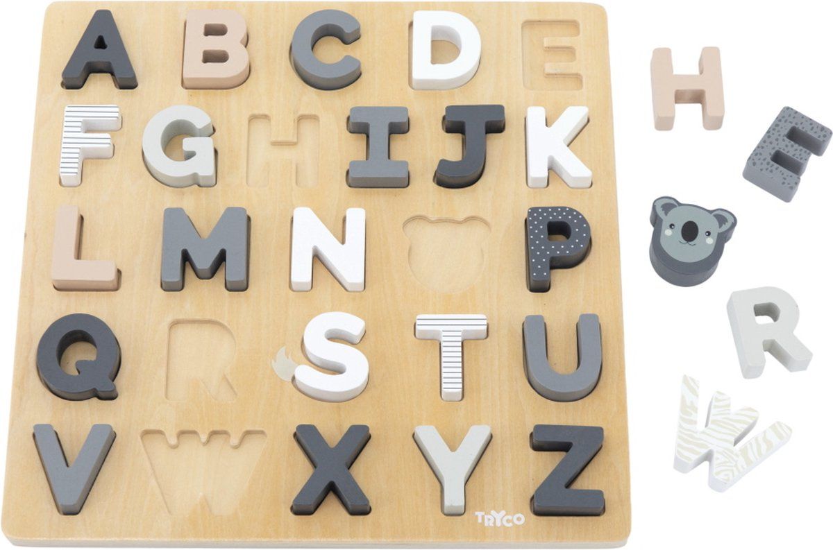 Tryco Alfabet Houten Blokken - Multicolor - 30 x 30 x 2.5 cm