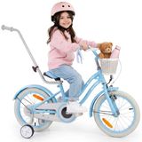 Sun Baby Heart Bike Fiets voor een meisje van 4 tot 6 jaar, 16 inch Silver Moon - Blauw, Wit Goud, met duwstang, mand, bel