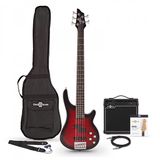 Gear4music Chicago 5-snarige Basgitaar, Trans Red + 15 W Versterkerpakket