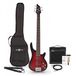 Gear4music Chicago 5-snarige Basgitaar, Trans Red + 15 W Versterkerpakket