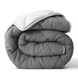 ViscoSoft Microvezel All Seasons Down Alternative Dekbed - Koelend Ademend Premium Zachte Omkeerbare Microfiber Dekbed, Lichtgrijs/Donkergrijs, Full