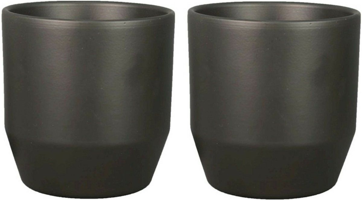 Bela Arte Plantenpot - 2 stuks - keramiek - mat antraciet - D12/H11 cm