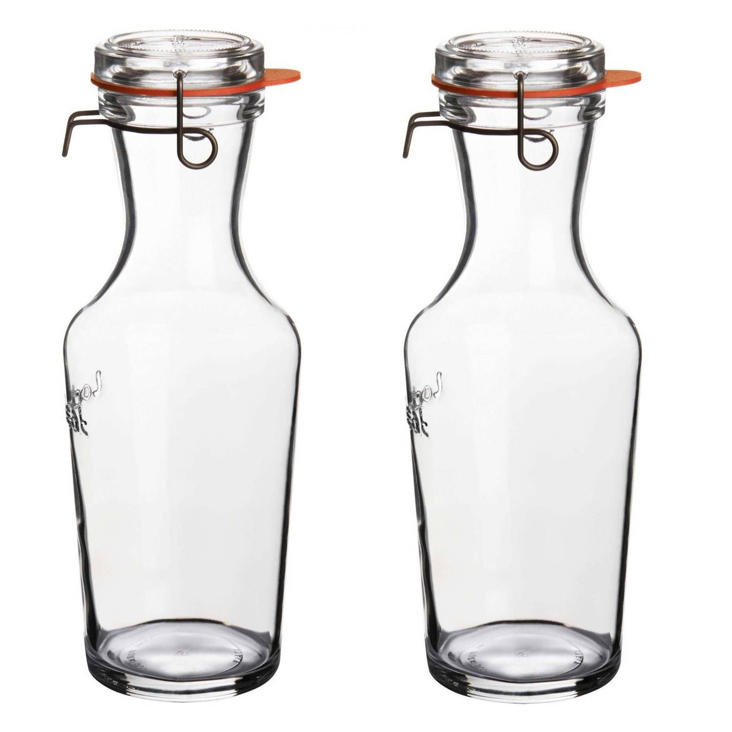 BORMIOLI ROCCO 2x Glazen water karaffen 1 L - lock eat - Sapkannen/waterkannen/schenkkannen - Weckflessen/Weckfles