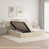 vidaXL Opbergbed met hoofdeinde, 2 persoons, Crèmekleurig, Kunstleer