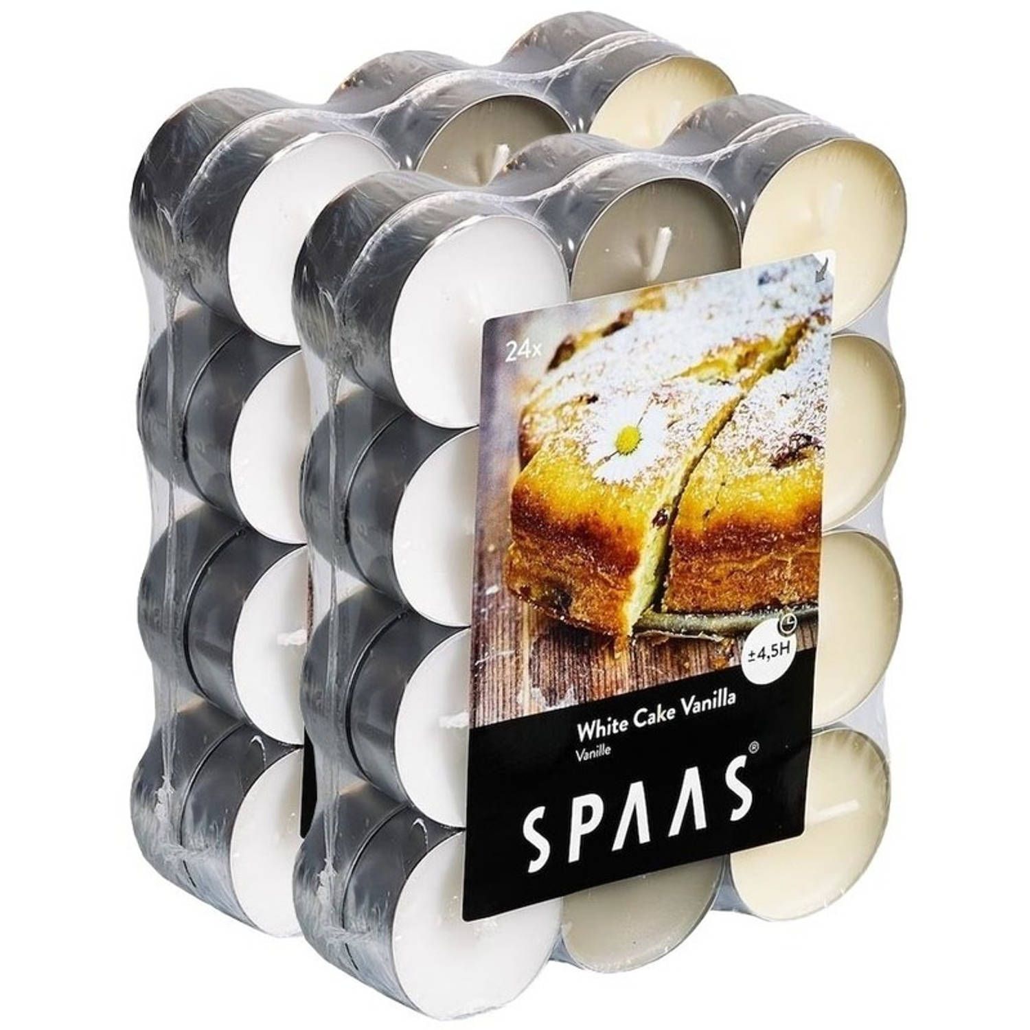 Spaas 48x Geurtheelichtjes White Cake Vanilla 4,5 branduren - Geurkaarsen cake/vanille geur - Waxinelichtjes