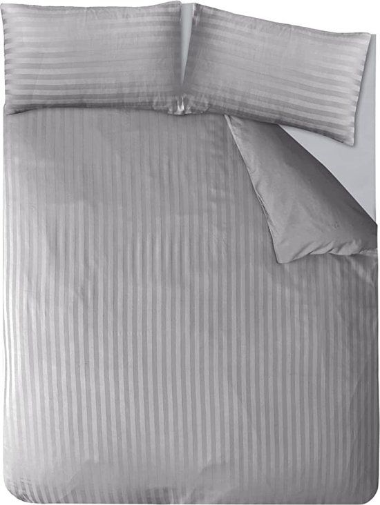 Sleepdown Dekbedovertrek Satin Stripe Grijs - Polykatoen - 2-persoons - 200x200 cm