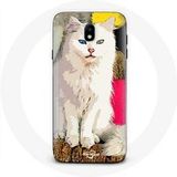 Maniacase Hoesje voor Samsung Galaxy S5 Turkse van witte kat met blauwe en gele ogen