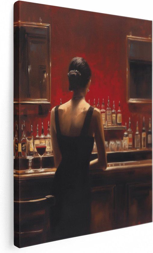 Artaza Canvas Schilderij Kunstwerk Vrouw aan een Bar - 30x40 cm - Canvas Print