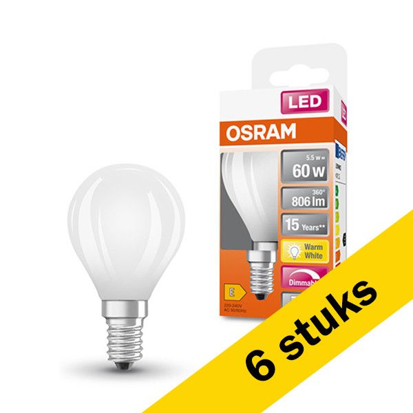 Osram LED lamp E14 - Kogel P45 - Mat - 2700K - Dimbaar - 5.5W (60W) - 6 stuks