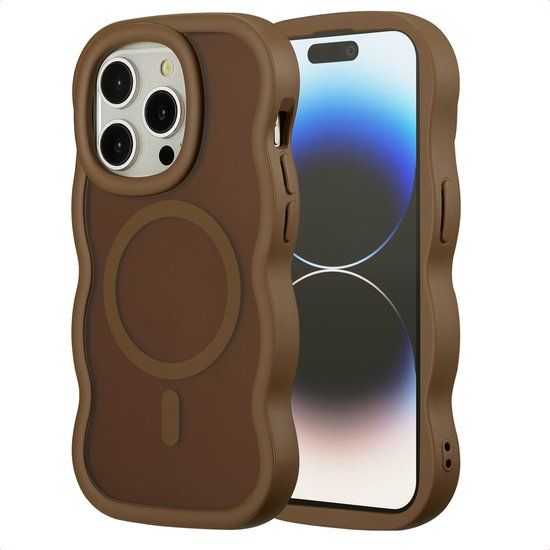 Selencia Wavy Case - Golvend Hoesje geschikt voor Apple iPhone 14 Pro - Mocha Brown