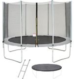 KANGUI Trampoline Maxi Eco, diamètre 360 cm, Gris, avec filet de sécurité, échelle et bâche de protection
