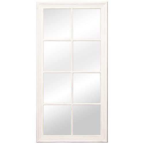 DRW Wandspiegel in de vorm van een houten raam in wit 80 x 4 x 160 cm, elk deel 31 x 34 cm