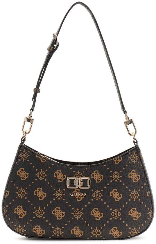 GUESS Emelie Logo Top Zip Shoulder Bag Espresso Logo donkerbruin