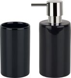 Spirella Badkamer accessoires set - zeeppompje/beker - porselein - zwart