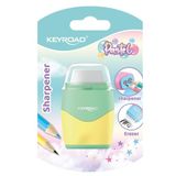 Keyroad Kunststof puntenslijper met gum, pastelpuntenslijper, dubbele puntenslijper, blister, kleurenmix