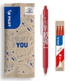 PILOT - FriXion Ball Clicker 07 Set - Rood - Medium Punt - Uitwisbare Pen met 3 Vullingen