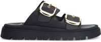 Manfield - Dames - Zwarte leren slippers met gesp - Maat 36