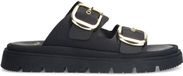 Manfield - Dames - Zwarte leren slippers met gesp - Maat 36