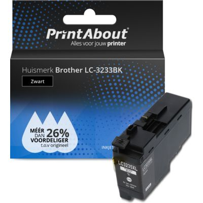PrintAbout Huismerk Brother LC-3233BK Inktcartridge Zwart