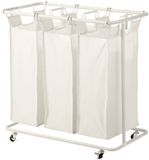 JJA Panier à linge sur roulettes avec 3 compartiments LINEA Beige