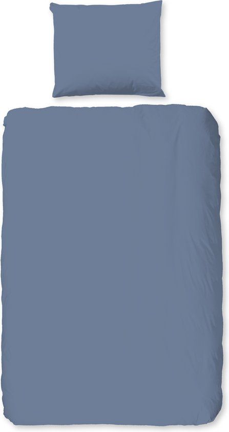 Good Morning dekbedovertrek effen kleur - 1 persoons 140x200/220 cm - Blauw - 100% Katoen flanel