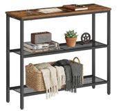 VASAGLE Consoletafel, haltafel, eendelig tafelblad, eenvoudige montage, smalle salontafel, voor hal, slaapkamer, woonkamer, 3 niveaus, 24 x 80 x 81,2 cm, vintage bruin-inktzwart LNT037KD01