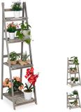 Merkloos Relaxdays Plantenladder - 4 etages - Hout - Inklapbaar - 160x41x50 cm - Grijs
