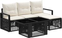 vidaXL Tuinbank Set 5-delig Zwart en Crème Wit Polyrattan
