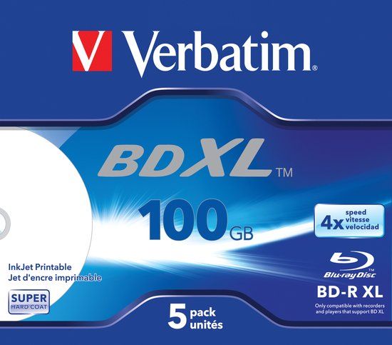 Verbatim BD-R XL 100GB 4X WideWhite Inkjet Pr.5pk