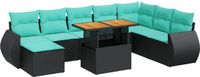 vidaXL 9-delige Loungeset met kussens poly rattan zwart