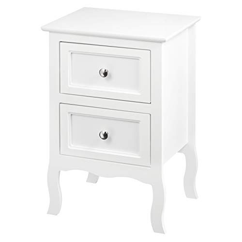 Woltu TS119ws Nachtkastje in Retro en Klassiek Design - Wit MDF-Nachtkastje met 2 laden